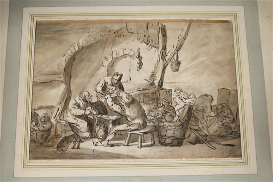 Dutch School, old master drawing, Tavern interior, indistinctly signed, 24 x 34cm, unframed